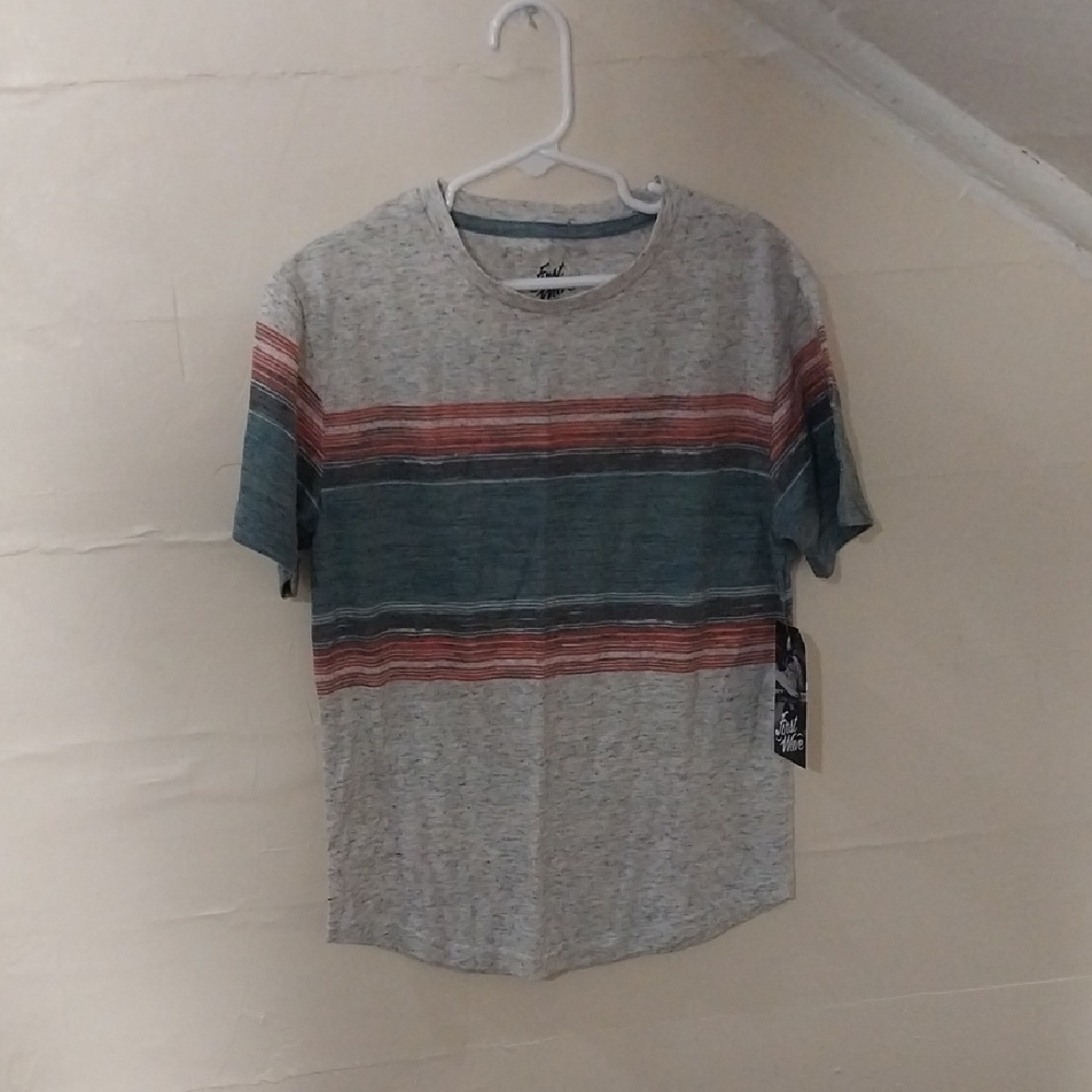 First Wave Gray and Multicolor Striped Tee